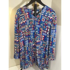 Vintage Papell Too 100% Silk Blouse 90s Geometric Memphis Print Size 14